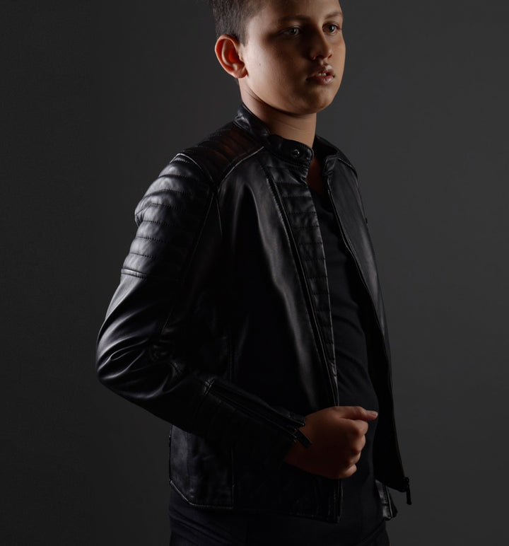 LEATHER BIKER JACKET JUNIOR - RICA Boys Jackets My Store